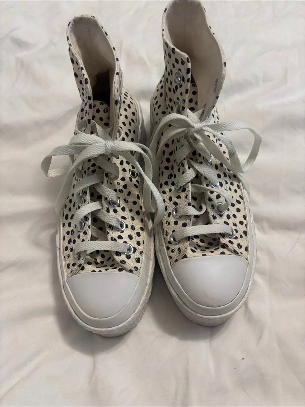 Converse High Top platform Sneakers in Cream with Black Spot Print